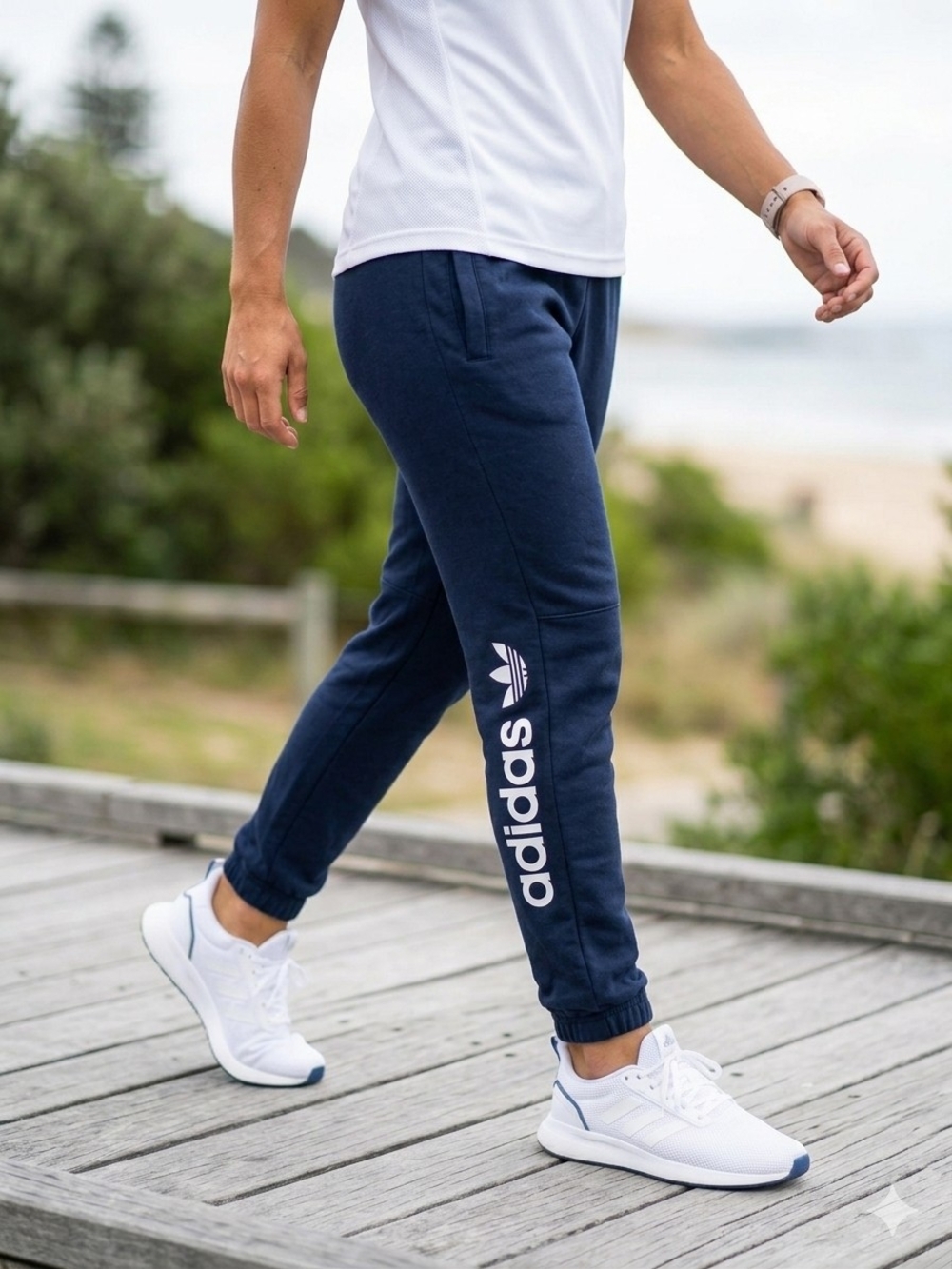 adidas Navy Joggers with White Trefoil Side Logo